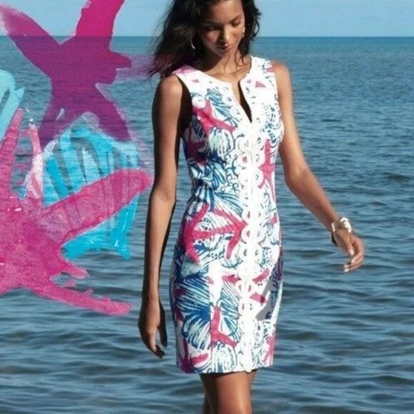 Lilly Pulitzer Janice Shift Dress She She Shells crochet lace piquet Shift Mod 2 - Picture 1 of 11